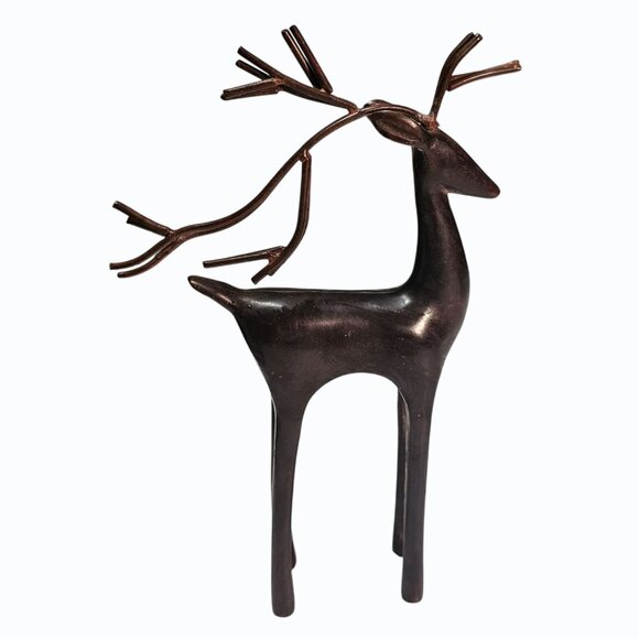 Metal Abstract Deer/Reindeer Brown Bronze Color Figure Statue 8 1/2" x 5 1/2" - Picture 3 of 11
